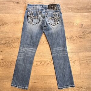 Miss Me Embellished Cross Cropped Jeans Denim Low Rise Size 26 or 2‎